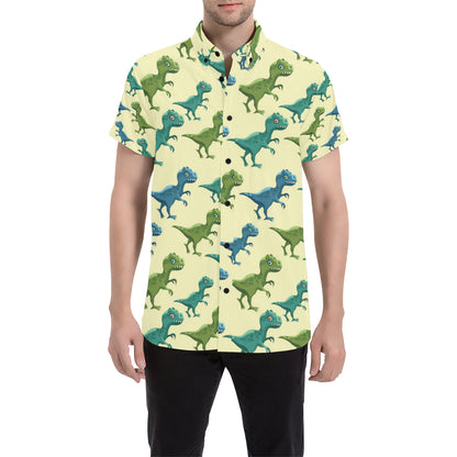 T Rex Pattern Print Design A04 Men's Short Sleeve Button Up Shirt