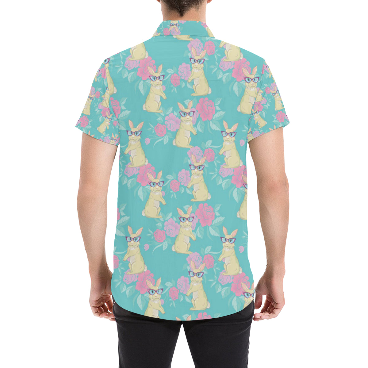Rabbit Pattern Print Design RB05 Men's Short Sleeve Button Up Shirt