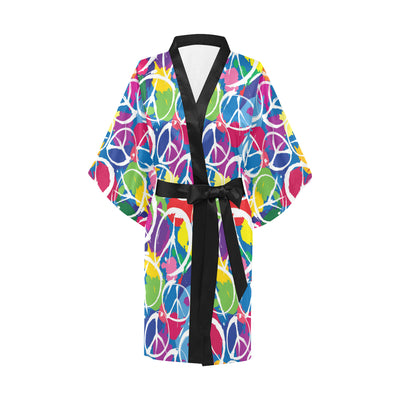 Peace Sign Colorful Pattern Print Design A02 Women's Short Kimono