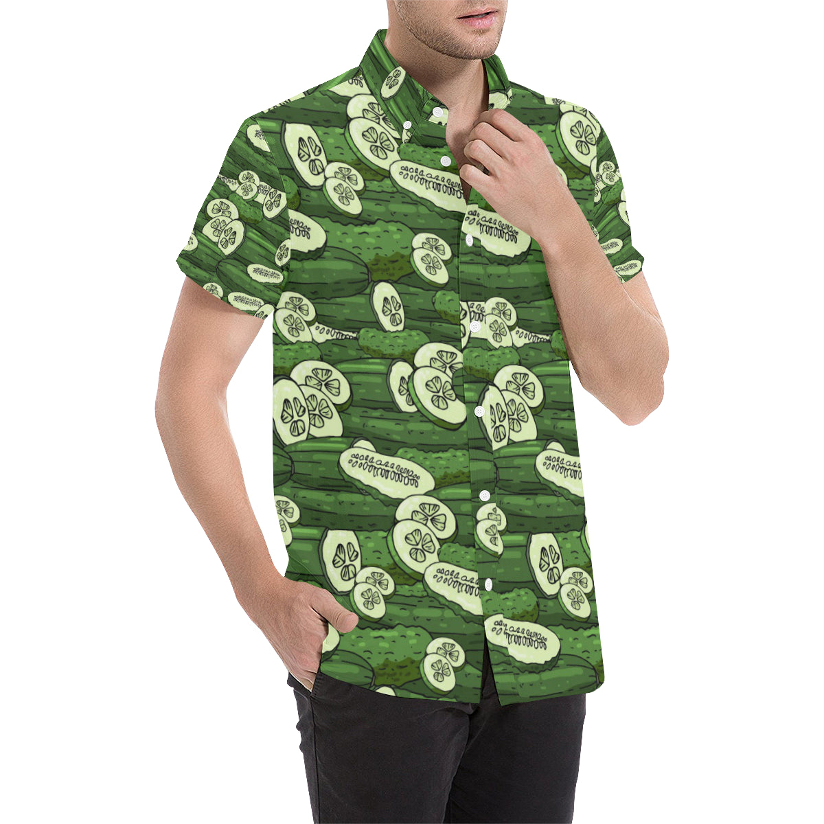 Cucumber Pattern Print Design CC01 Men's Short Sleeve Button Up Shirt