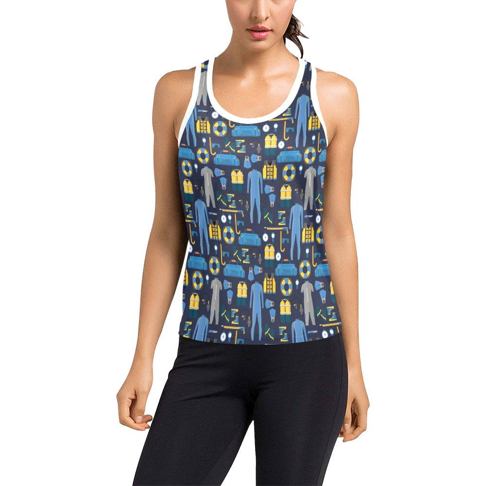 Scuba Equipment Print Design LKS305 Women's Racerback Tank Top
