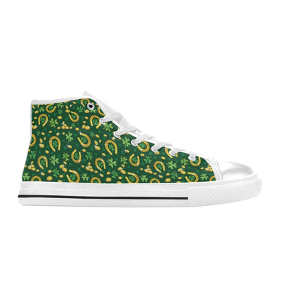 Shamrock Horse Shoes Saint Patrick's Day Print Design LKS307 High Top Women's White Shoes