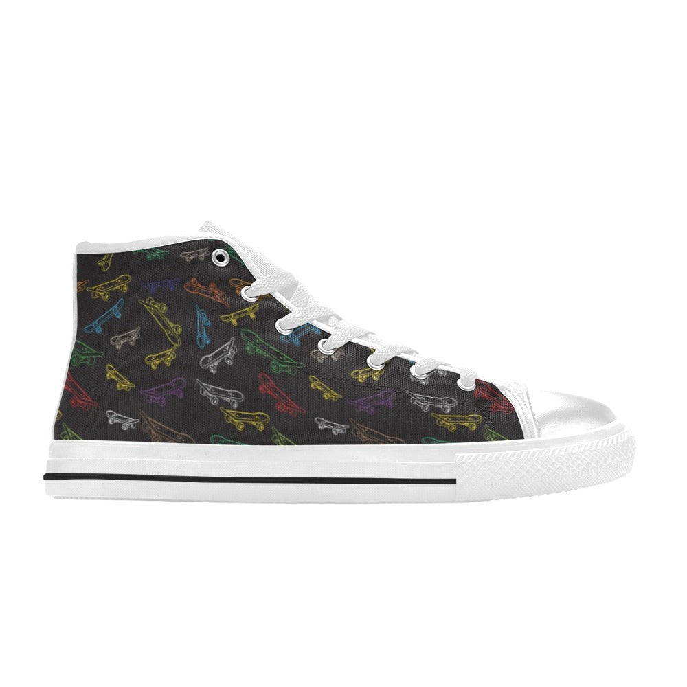Skateboard Print Design LKS301 High Top Women's White Shoes