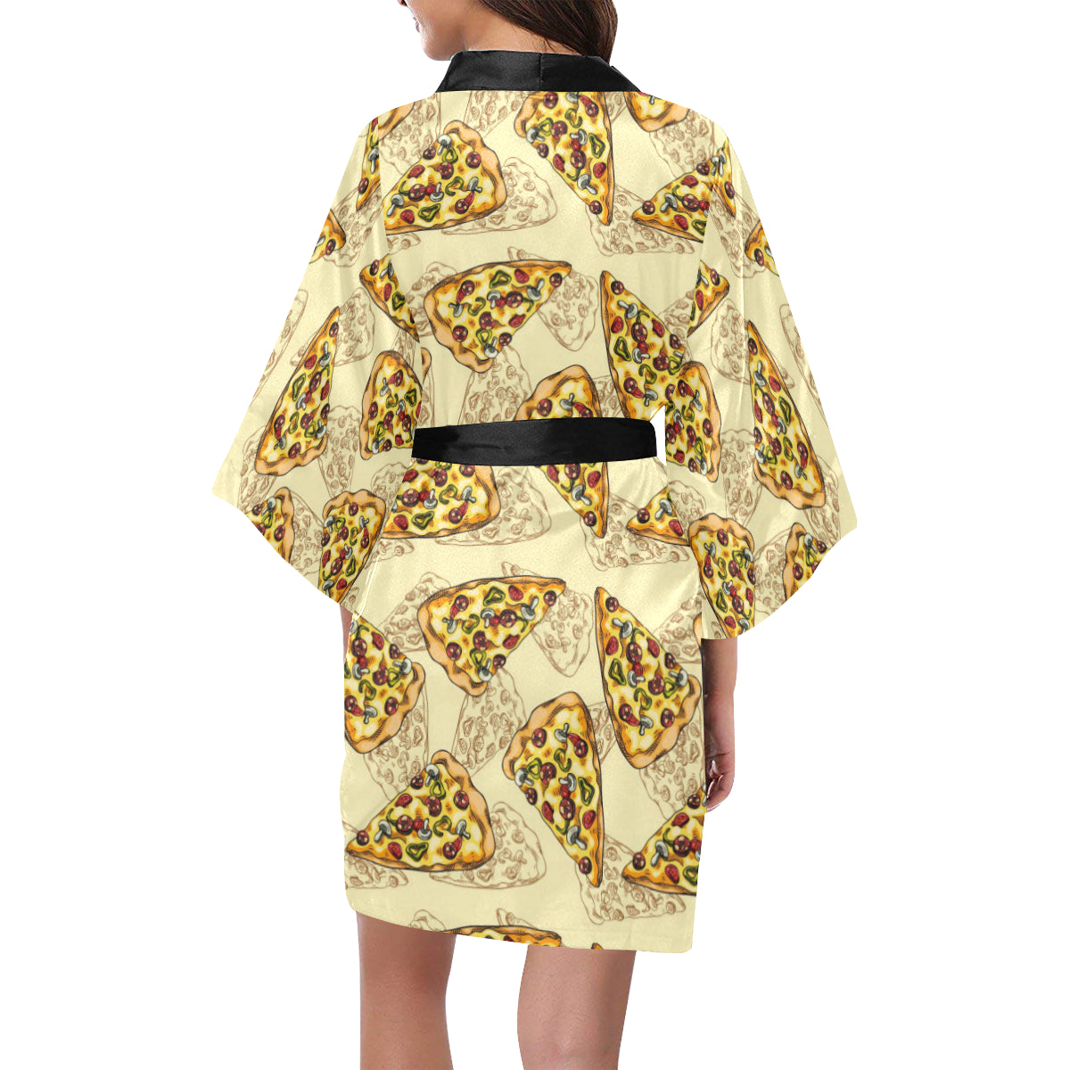 Pizza Pattern Print Design A01 Women's Short Kimono