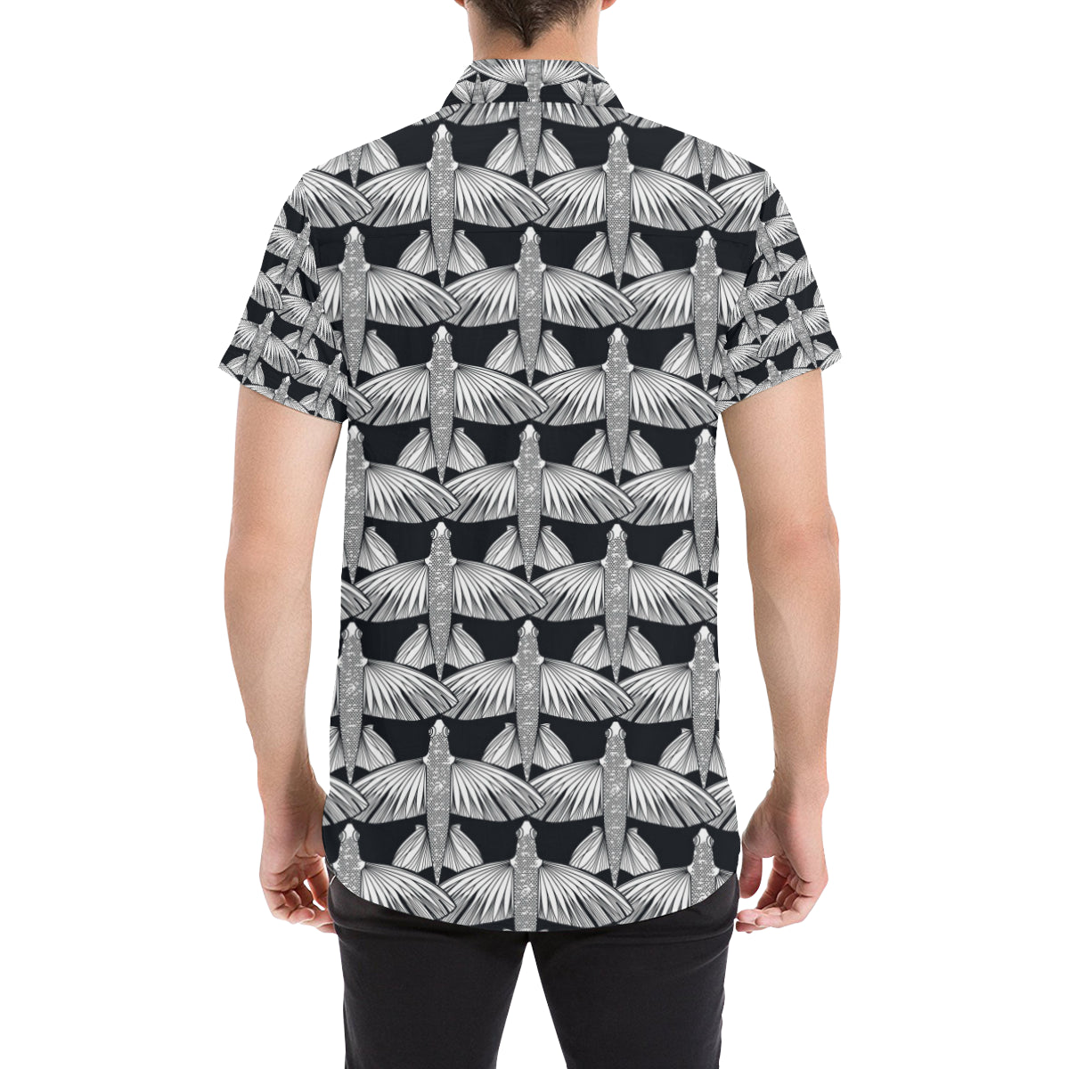 Flying Fish Pattern Print Design 03 Men's Short Sleeve Button Up Shirt