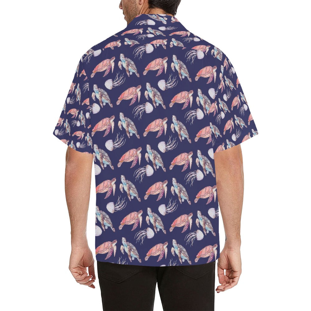 Sea Turtle With Jelly Fish Print Design LKS301 Men's Hawaiian Shirt