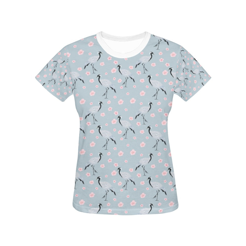 Sakura Bird Print Design LKS304 Women's  T-shirt