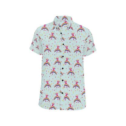 Fairy with Rainbow Print Pattern Men's Short Sleeve Button Up Shirt