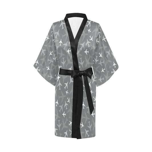Airplane Pattern Print Design 02 Women's Short Kimono