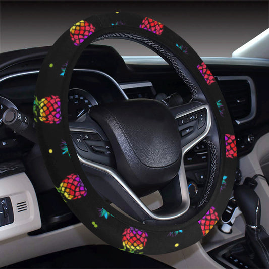 Pineapple Rainbow Dot Print Steering Wheel Cover with Elastic Edge
