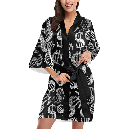 Money Pattern Print Design 02 Women's Short Kimono
