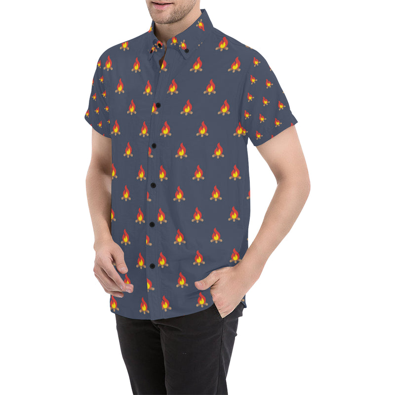 Campfire Pattern Print Design 02 Men's Short Sleeve Button Up Shirt