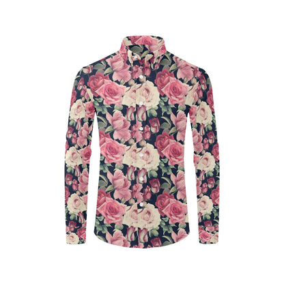 Rose Pattern Print Design RO05 Men's Long Sleeve Shirt