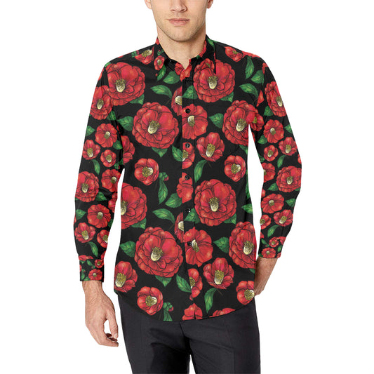 Camellia Pattern Print Design CM07 Men's Long Sleeve Shirt