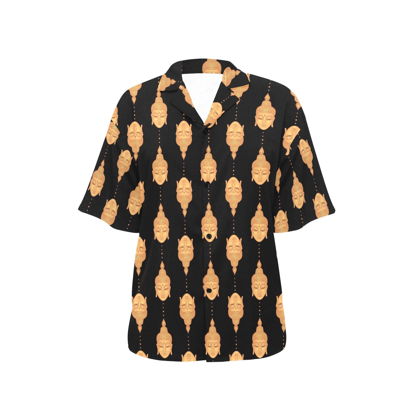 Buddha Head Gold Print Women's Hawaiian Shirt