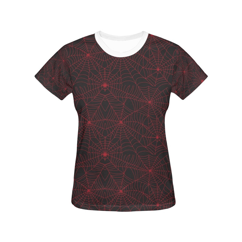 Spider Web Red Print Design LKS302 Women's  T-shirt
