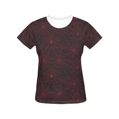 Spider Web Red Print Design LKS302 Women's  T-shirt