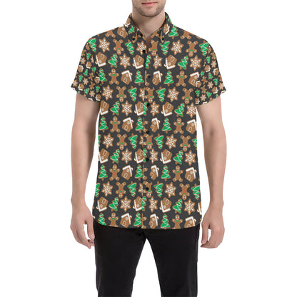 Gingerbread Pattern Print Design 02 Men's Short Sleeve Button Up Shirt