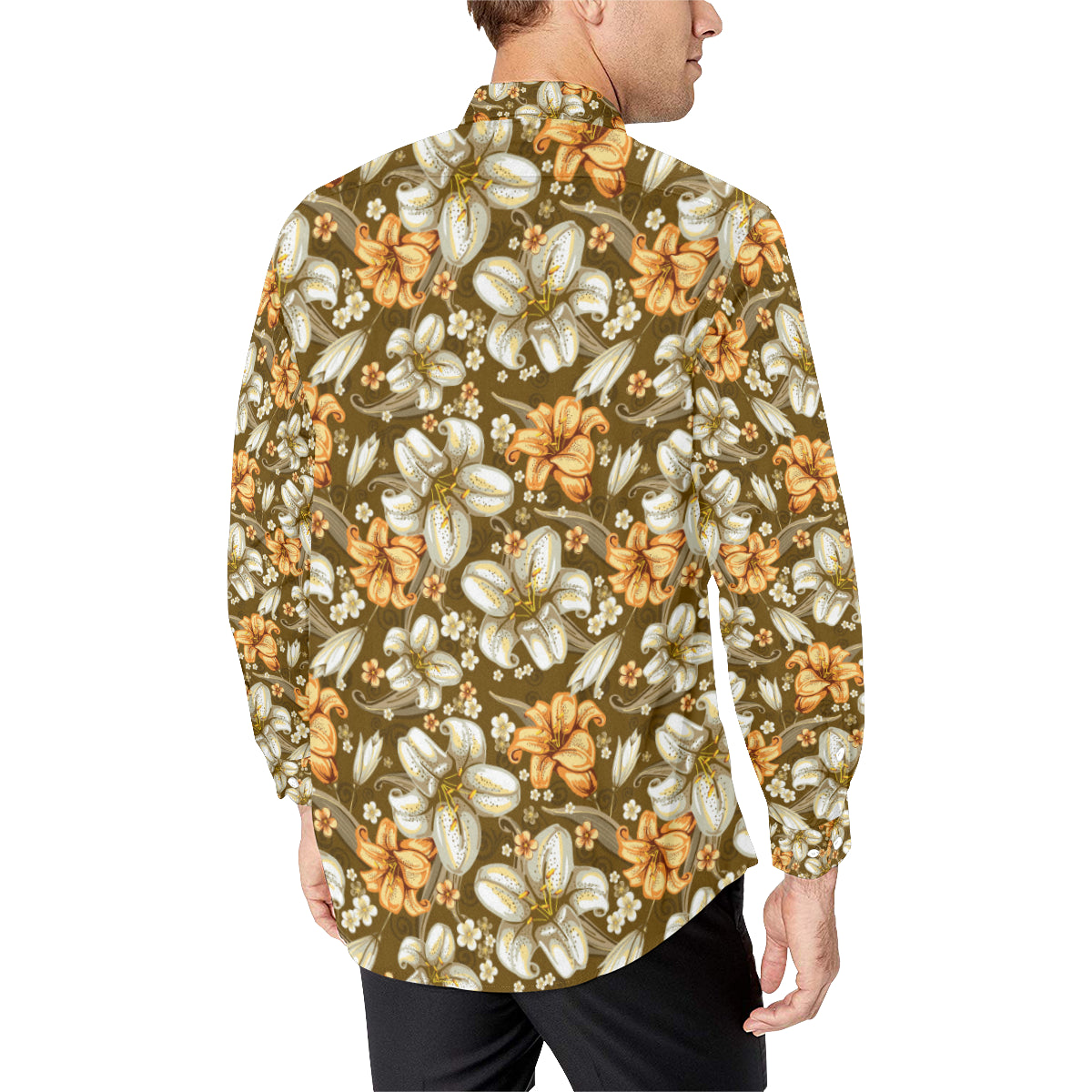 Lily Pattern Print Design 01 Men's Long Sleeve Shirt