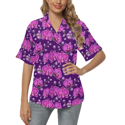 Orchid Purple Pattern Print Design OR02 Women's Hawaiian Shirt