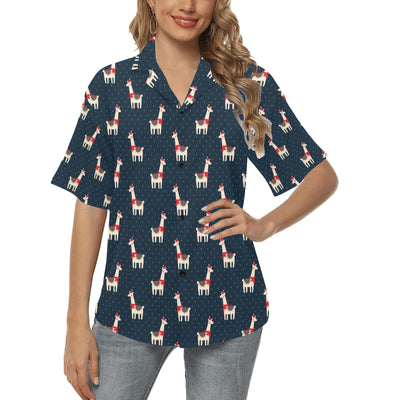 Llama with Polka Dot Themed Print Women's Hawaiian Shirt