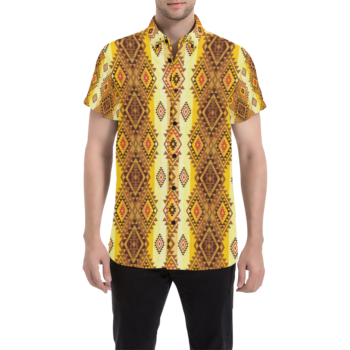 Native Pattern Print Design A09 Men's Short Sleeve Button Up Shirt