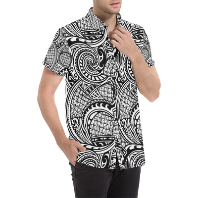 Polynesian Tribal Pattern Men's Short Sleeve Button Up Shirt