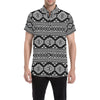 Aztec Black White Print Pattern Men's Short Sleeve Button Up Shirt