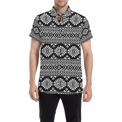 Aztec Black White Print Pattern Men's Short Sleeve Button Up Shirt