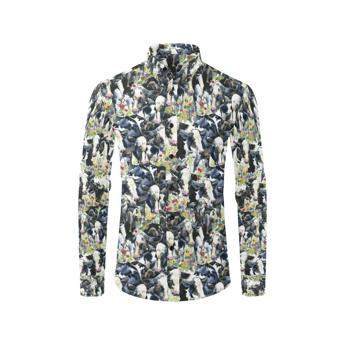 Cow Watercolor Print Pattern Men's Long Sleeve Shirt