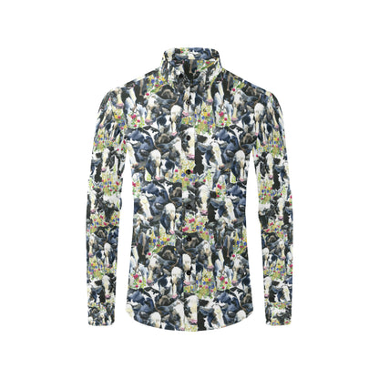 Cow Watercolor Print Pattern Men's Long Sleeve Shirt