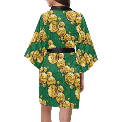 Bitcoin Pattern Print Design DO02 Women's Short Kimono