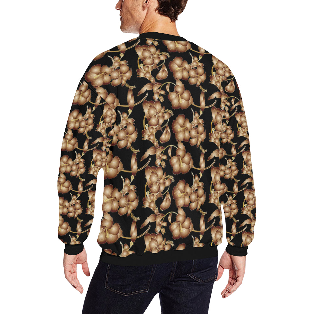 Brown Hibiscus Pattern Print Design HB06 Men Long Sleeve Sweatshirt