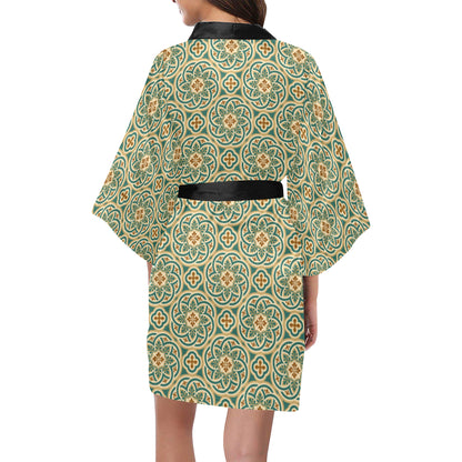 Cross Pattern Print Design 01 Women's Short Kimono