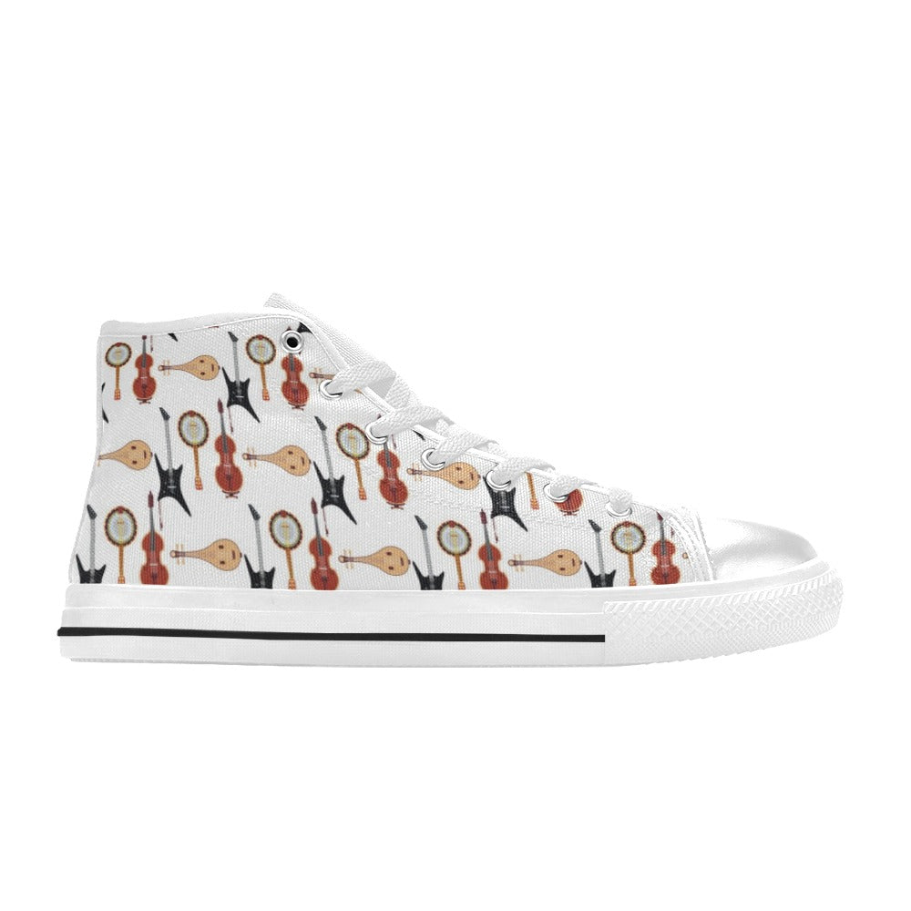 Banjo Print Design LKS403 High Top Women's White Shoes