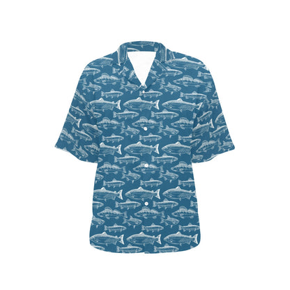 Salmon Fish Print Design LKS301 Women's Hawaiian Shirt