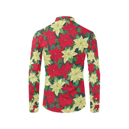 Poinsettia Pattern Print Design POT06 Men's Long Sleeve Shirt