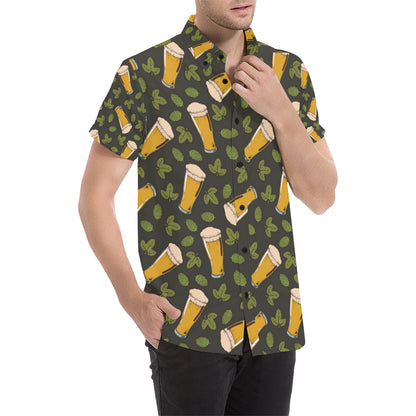 Beer Iris Pattern Print Design 02 Men's Short Sleeve Button Up Shirt
