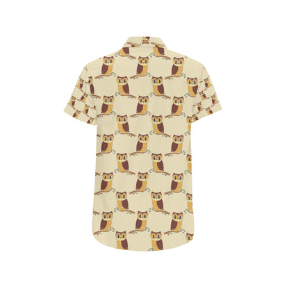 Owl Pattern Print Design A07 Men's Short Sleeve Button Up Shirt