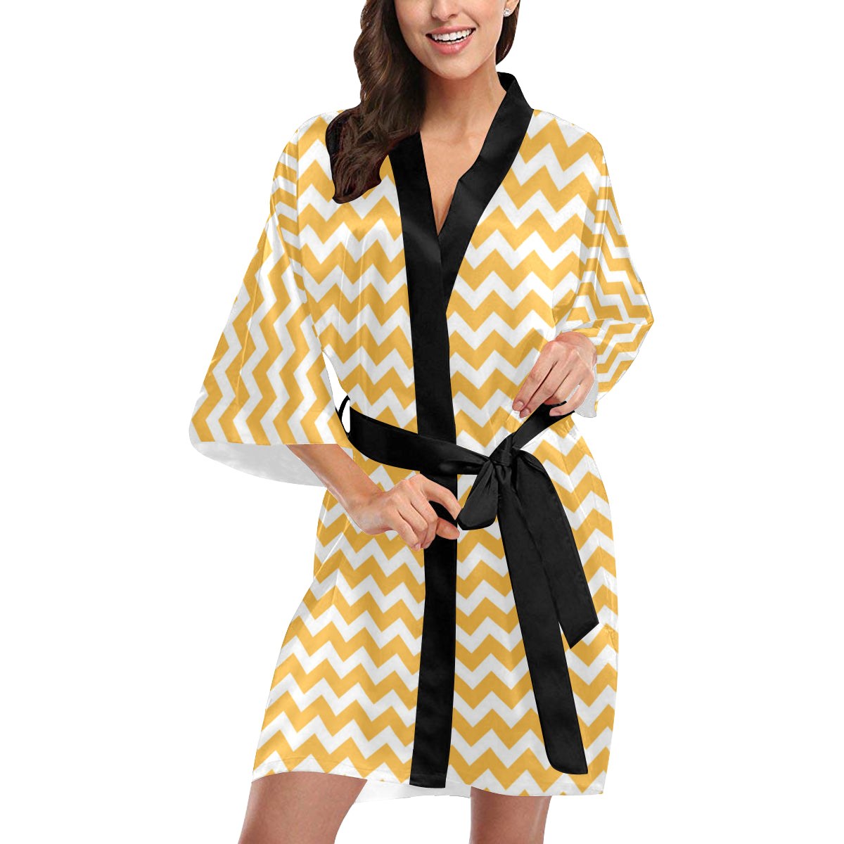 Chevron Orange Pattern Print Design 01 Women's Short Kimono