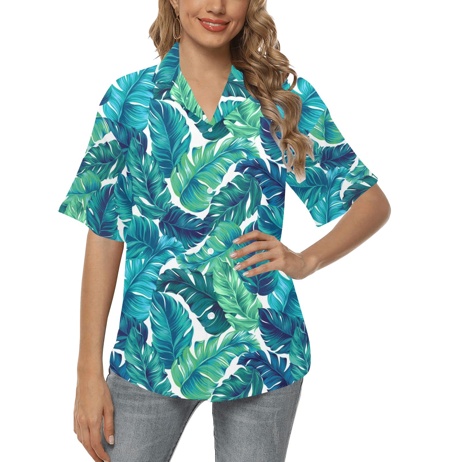 Brightness Tropical Palm Leaves Women's Hawaiian Shirt