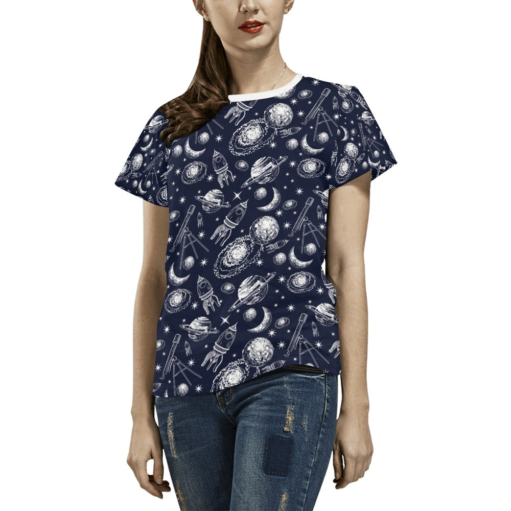Space Rocket Print Design LKS301 Women's  T-shirt