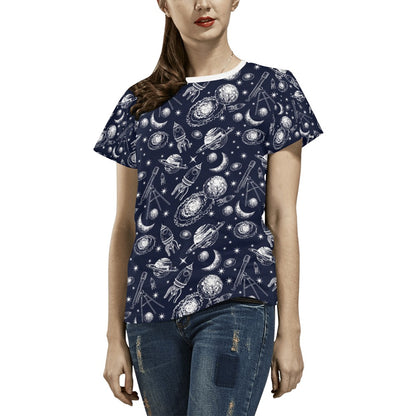 Space Rocket Print Design LKS301 Women's  T-shirt
