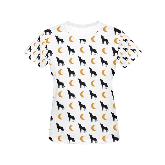 Wolf Moon Print Design LKS302 Women's  T-shirt