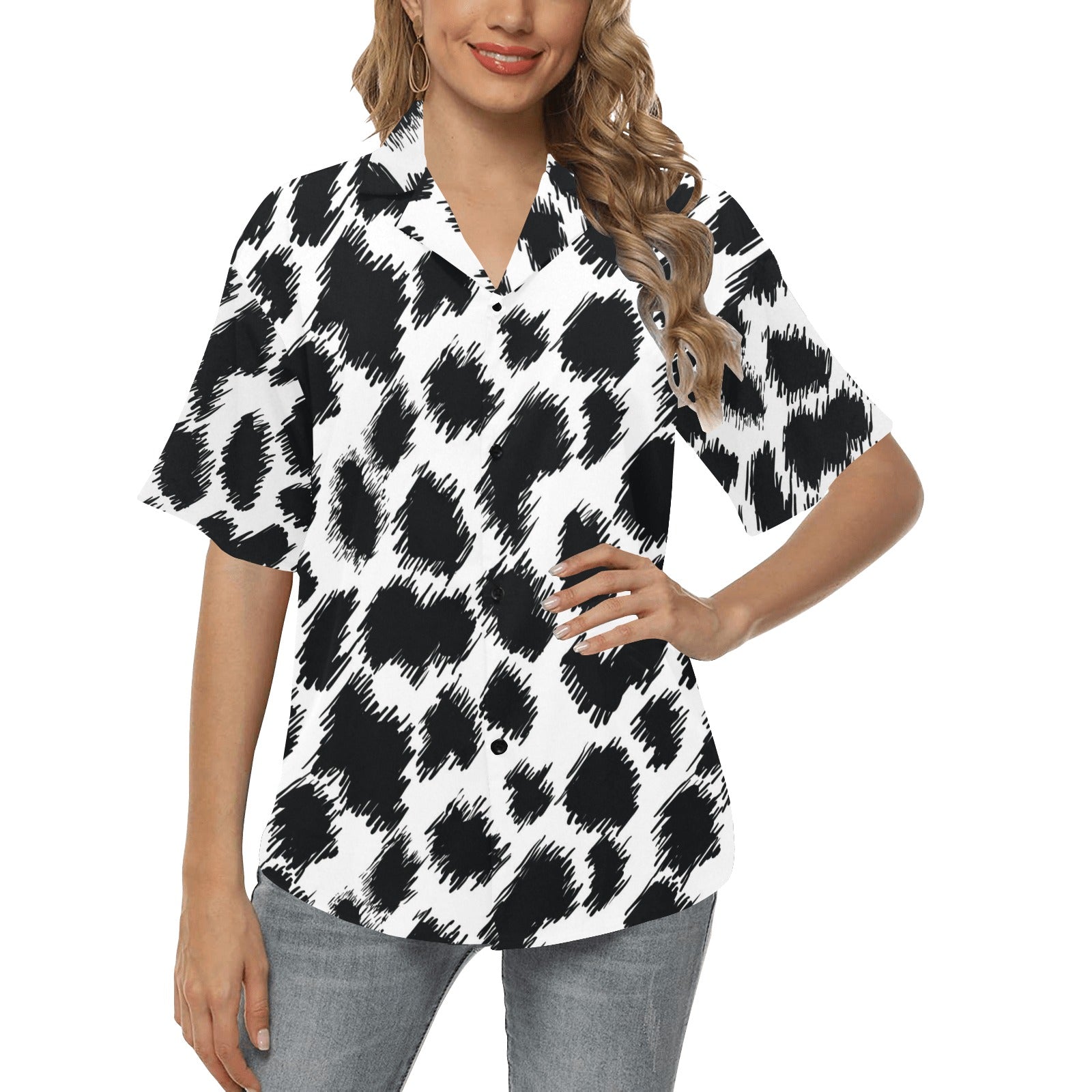 Cheetah Black Print Pattern Women's Hawaiian Shirt