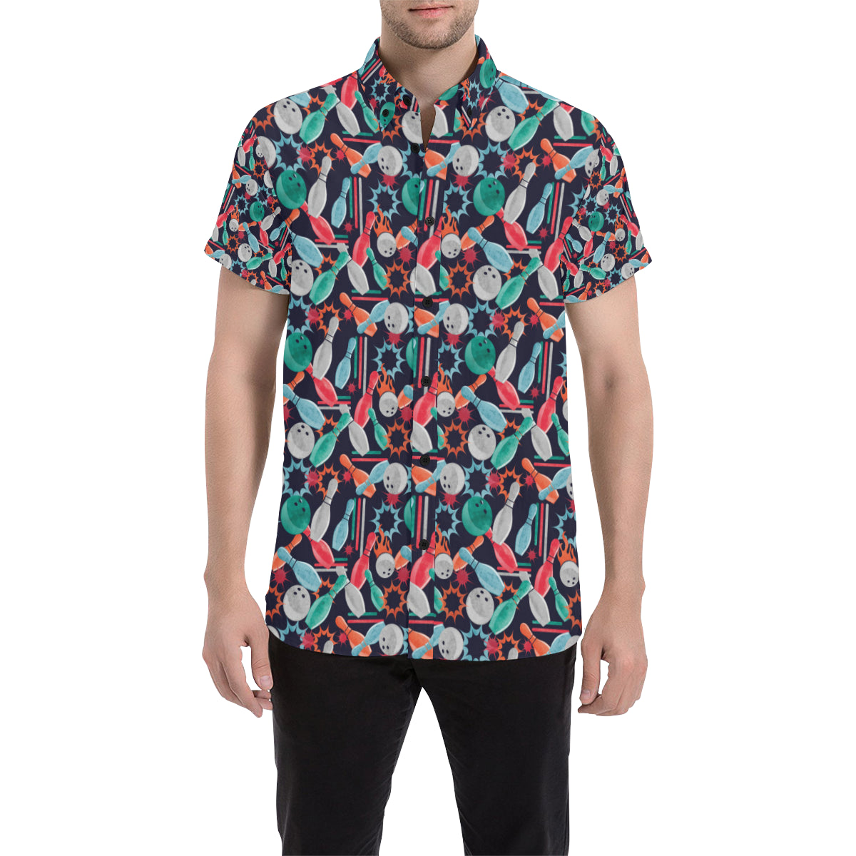 Bowling Pattern Print Design 08 Men's Short Sleeve Button Up Shirt