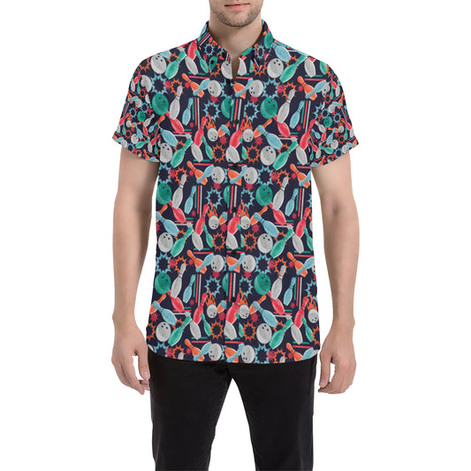 Bowling Pattern Print Design 08 Men's Short Sleeve Button Up Shirt