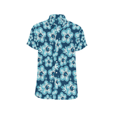 Blue Hibiscus Pattern Print Design HB011 Men's Short Sleeve Button Up Shirt