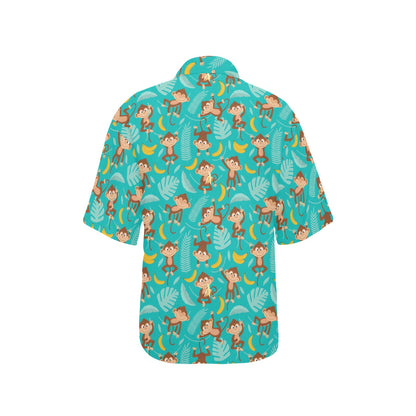 Monkey Happy Design Themed Print Women's Hawaiian Shirt