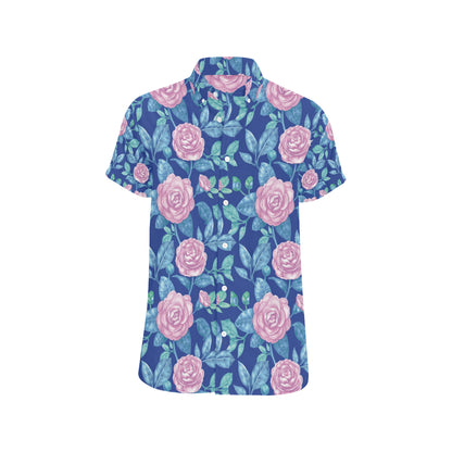 Camellia Pattern Print Design CM05 Men's Short Sleeve Button Up Shirt